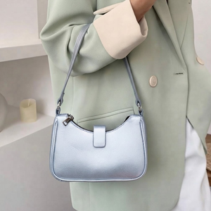 <b>Silver</b> PU Leather Shoulder Bag Women <b>Handbag</b> Zipper Closure Portable Daily Use - Product Image 4