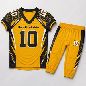 Maillot de sport rembourré respirant, vêtements de sport sublimés haute performance avec étiquette privée, uniforme de football américain noir et or - Product Image 1