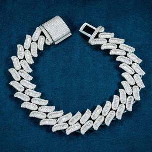 Luxury VVS Moissanite Diamond Baguette Cut Channel Setting 925 Sterling Silver Party wear Wrist Wear Bracelet For <b>Men</b> Women - Product Image 1
