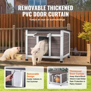 Casa para Gatos Resistente a la Intemperie con Techo Abierto, Refugio para Gatos Salvajes, para Múltiples Gatos, Mueble de Madera para Mascotas con Ventana Tipo Jaula para Conejos - Product Image 5