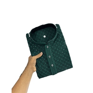 DISEÑADOR RAYON ALGODÓN MÁQUINA BORDADO TRABAJO HOMBRE KURTA PAYJAMA VERDE - Product Image 1