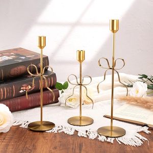 Metal <b>Bow</b> Candle <b>Holder</b> <b>Bow</b> Candlestick <b>Holder</b> Set of 3 Metal Gold, Modern Decorative Taper Candle <b>Holder</b> for Centerpiece - Product Image 2
