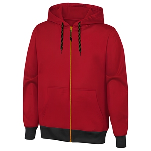 Sudadera con Capucha Roja para Hombre, Cierre de Cremallera, Corte Regular, Color Sólido, Algodón French Terry, Estilo Casual para Otoño - Product Image 4