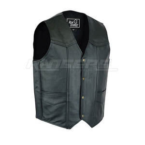 <b>Mens</b> Genuine <b>Leather</b> <b>Vest</b> V Neck Single Breasted Moto Biker Waistcoat Sleeveless Regular Fit Autumn <b>Mens</b> Fashion Winter Jackets - Product Image 1