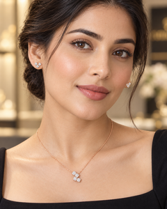 Juego de Joyería de Oro Rosa Sólido de 14k con Diamantes, Collar y Aretes con Corte Princesa, Regalo de Lujo para Mujer - Product Image 2