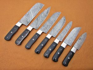 Juego de Cuchillos de Chef SM Knives de 7 Piezas, Acero de Damasco con Mango de Cuerno, Calidad Industrial Premium, Funda de Cuero, Personalizable, Garantía de 3 Años - Product Image 2