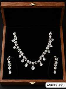 A.D Silver <b>Set</b> Women's Necklace Earring <b>Set</b> <b>Crystal</b> Rhinestone Geometric Design High Quality Latest Designed Party Silver Plated - Product Image 1