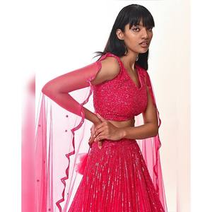 Ensemble élégant de lehenga choli pour femmes, vêtements de fête, avec travail de séquence - Product Image 1