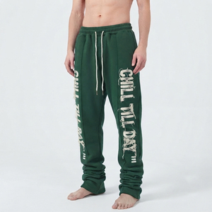 Pantalones de chándal de invierno para hombre con cordón en la cintura, bordado personalizado, estampados laterales, efecto desgastado, de tejido grueso 420 GSM - Product Image 1