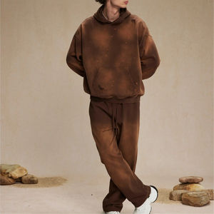 Oferta 2026: Novedad de Invierno - Sudadera con capucha de forro polar transpirable, con cremallera completa, estilo vintage lavado y efecto desgastado por el sol para hombre, y pantalones de chándal acampanados 2 en 1. - Product Image 1