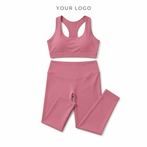 Conjunto Deportivo de 2 Piezas para Mujer, Color Sólido, Sujetador Deportivo con Espalda Cruzada, Leggings de Cintura Alta, Ropa Deportiva sin Costuras para Gimnasio, Yoga y Fitness - Product Image 2