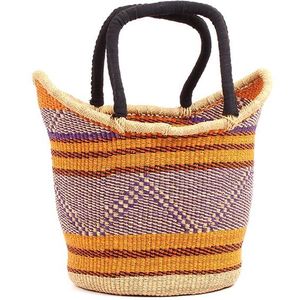 Natural Woven Seagrass <b>Handbags</b> Black Leather Handles Swallow Tail Tote Bag Purple Yellow Stripe <b>Summer</b> Purse - Product Image 2