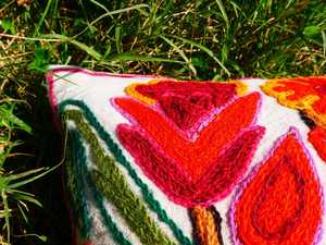 Embroidery Pillow Kashmiri Magic: Hand-Embroidered <b>Throw</b> Pillow Cover for boho style home decor - <b>Indian</b> handmade cushion cover - Product Image 4