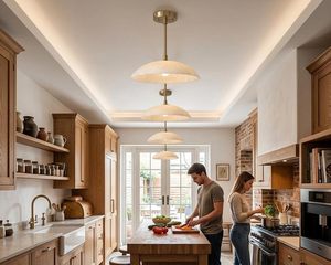 Moderne Alabaster-Pendelleuchte – Hängelampe mit Naturstein-Kuppel und Rohmessing-Finish |   Luxuriöse Pendelleuchte - Product Image 3