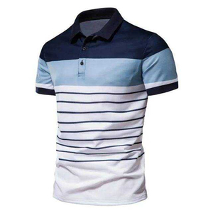 Polo en tricot à manches courtes pour homme, à blocs de couleur et rayures, coupe classique, décontracté, bleu, blanc, marine - Product Image 5