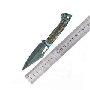 Couteaux de chasse et de camping en acier Damas à lame fixe, manche en forme de cône de pin, manche intégral, étui en cuir OEM, vente en gros - Product Image 5