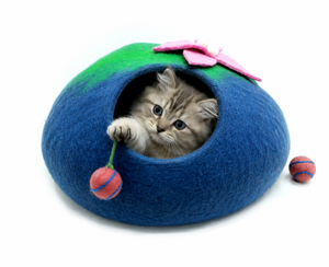 Casa para Gatos Portátil de Lujo, Ecológica y Hecha a Mano, Residencia Suave para Mascotas, Patrón Sólido, Fieltro de Lana, Desmontable, Lavable, Estilo Moderno - Product Image 2