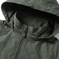 Olive Kapüşonlu Ceket — Tam Fermuarlı, Hafif, Dış Mekan Ceketi, Raglan Kollu, Göğüs Cepli |   OEM/ODM Özel Marka