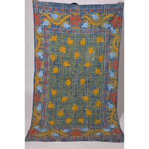 Handmade Embroidered Boho Kantha Suzani <b>Quilt</b> Vintage Cotton Floral Washable Bedspread Indian <b>Throw</b> Blanket Bedding Decor - Product Image 1