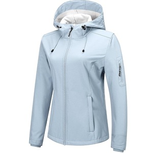 Vestes softshell imperméables 100% polyester avec capuche pour femmes, vestes coupe-vent de randonnée personnalisées, vestes de sport tendance - Product Image 6