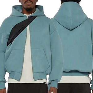 Sweat-shirt à capuche oversize, couleur unie, en molleton français, fermeture éclair, manches longues, unisexe, style automne - Product Image 4