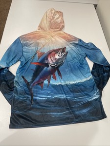 เสื้อฮู้ดตกปลาแขนยาวสำหรับผู้ชาย พิมพ์ลายปลาทูน่าด้วยเทคนิค Sublimation ป้องกันรังสียูวี UPF 50 สำหรับกิจกรรมกลางแจ้ง - Product Image 3