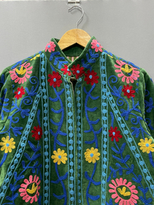 Handmade Velvet Suzani Bomber Jacket Uzbek Floral Embroidery 100% Cotton Velvet Women's All Seasons - Product Image 4