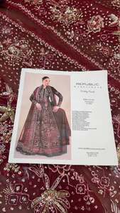 Modern Classic Embroidered Black Floral Long Sleeve Scalloped Neck <b>Top</b> Maroon Floor-Length Skirt Set Handwork Detailing A-Line - Product Image 6