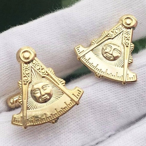 Custom Past Master Blue Lodge <b>Studs</b> Gold Plated Masonic Sun Moon Emblem Freemason Formal Shirt Cuff Links - Product Image 2