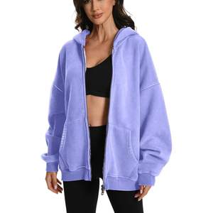 2025 mujeres/hombres Zip Hoodie Oversized Acid Wash Hoodies Heavyweight Distress Cotton Fleece Zipper Hoodie Vintage Style XS - Product Image 2