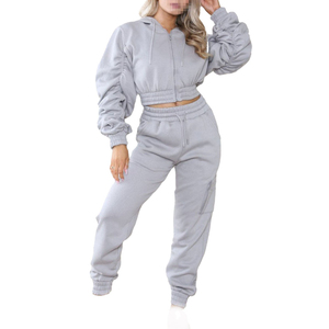 ชุดเซ็ต 2 ชิ้น แบรนด์ Acid Wsheed แบบมีซิป แขนยาว เสื้อครอปเอวสูงเข้าชุด สำหรับผู้หญิง สไตล์ลำลอง เหมาะสำหรับออกกำลังกายในฤดูใบไม้ร่วง - Product Image 1