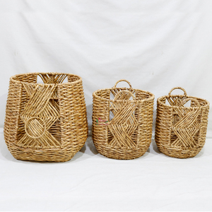 Cesta de Almacenamiento de Jacinto de Agua para Decoración del Hogar, Juego de 3 Cubiertas para Macetas con Asas - Product Image 1