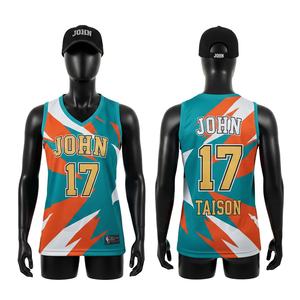 Maillot de basket-ball pour femmes, respirant, en maille polyester, design à panneaux bleu turquoise, orange et blanc, logo personnalisé par sublimation, uniforme d'équipe - Product Image 1