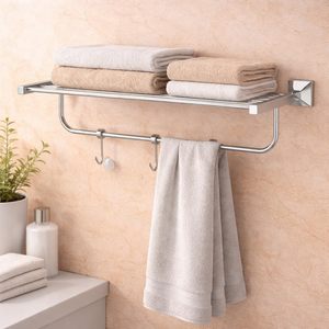 Towel Holder for <b>Bathroom</b> 24 Inch Wide Superior Stainless Steel Towel Rack with Hooks Usage Home and <b>Bathroom</b> <b>Accessories</b> - Product Image 3