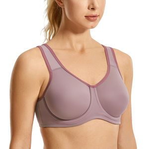 Women's Solid Color V-Neck Racerback Sports <b>Bra</b> High Support Breathable Lightweight Seamless Fitness Top Front Gray Pink Trim - Product Image 4