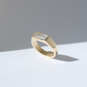 1CT Lab Grown Baguette Diamond Bezel <b>Set</b> Solid 14K Yellow <b>Gold</b> IGI Certified Chunky Signet Style Engagement <b>Ring</b> Custom Fine - Product Image 5