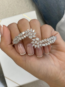 Luxury Cluster Moissanite <b>Cuff</b> <b>Bracelet</b> White Gold Tone Iced Out Floral Design Open Bangle Elegant Womens Jewelry Gift - Product Image 3