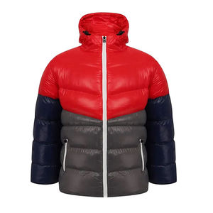 Men's Hooded Color Blocking Puffer <b>Jacket</b> Red Navy Gray Polyester Wadding Filled Windproof Zipper Closure Casual Autumn - Product Image 6