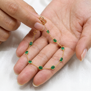 Latest Collection 18K Yellow <b>Gold</b> Natural Emerald Gemstone Birthstone Healing <b>Bracelet</b> for Women - Product Image 6