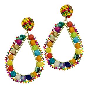 Aros de Moda con Cuentas de Perlas de Imitación Geométricas Hechas a Mano, Chapados en Oro Multicapa, con Bolas de Tela Ecológicas y Engaste de Bisel, Corte Esmeralda - Product Image 1