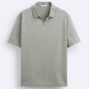 Wholesale Rate Trendy Men's Regular Fit Solid Color Pique Polo Shirt Short Sleeve V-Neck Casual Wear Turn <b>Down</b> Collar Polo Shirt - Product Image 2