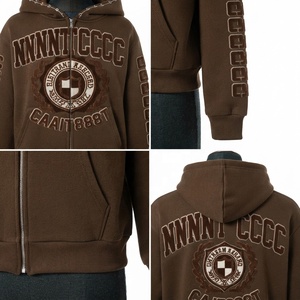 Unisex Brown Embroidered Hoodie & <b>Sweatpants</b> <b>Set</b> 2027 Street Style 100% Cotton Fleece French Terry 80/20 Autumn Wear - Product Image 3