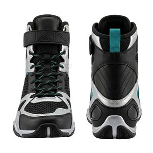 Zapatos de Boxeo de Malla de Primera Calidad, Color Negro y Verde Azulado, de Caña Alta, con Doble Costura, Antideslizantes y Transpirables - Product Image 1