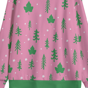 Cardigan en polaire tricoté rose et vert à col en V pour l'hiver, inspiré de la sororité Hacci Fleece, avec logo frontal stylisé Arbre et Lierre - Product Image 4