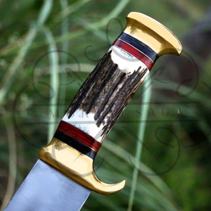 Couteau Bowie à manche en corne de cerf fait main avec étui en cuir, lame fixe en acier inoxydable, couteau de chasse d'extérieur, 14 pouces - Product Image 5