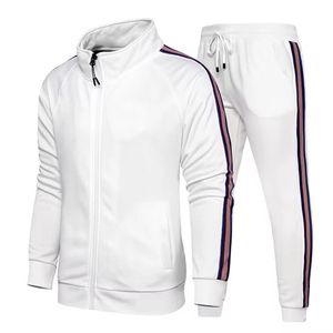 Survêtement rouge pour homme, sweat-shirt à fermeture éclair intégrale avec poches latérales, design rayé, jogging décontracté, vêtements d'automne, mélange de polyester et de coton - Product Image 5