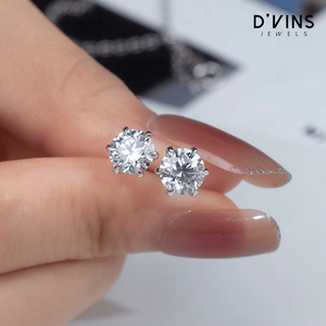 Pendientes de Oro de 10K con Diamante Solitario de Corte Brillante Redondo de 1ct, Engastado con Puntas, Personalizados, de D'vins Jewels - Product Image 4