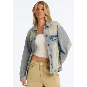 Chaqueta vaquera lavada para mujer, estilo camionero, con botones frontales, hombros caídos, manga larga, abrigo casual de primavera, color liso, de algodón. - Product Image 5