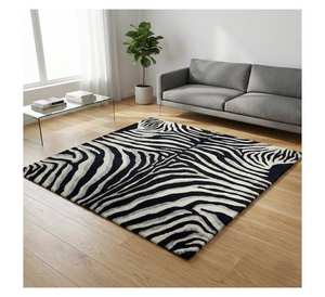 พรมปูพื้นตกแต่งภายในระดับไฮเอนด์ ดีไซน์ลายม้าลายขาวดำทันสมัย ทำจากขนแกะนิวซีแลนด์แท้ 100% ทอมือ - Product Image 3