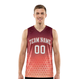Conjunto de Camiseta y Pantalones Cortos de Baloncesto con Diseño de Panal de Abeja para Hombre, Sublimación en Degradado, Cuello en V, Sin Mangas, Nombre y Número del Equipo Personalizados, Uniforme - Product Image 3